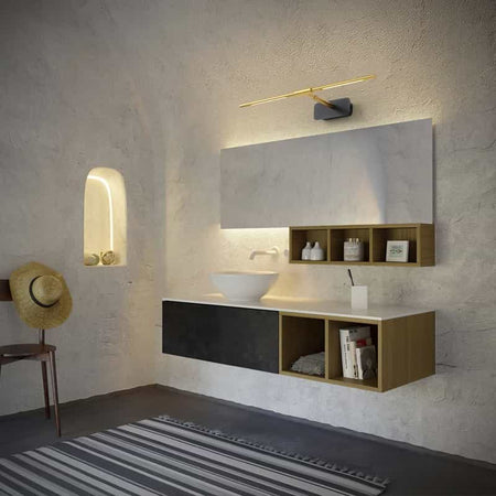 gold modern bathroom light over mirror mounted on the wall over a bathroom mirror 