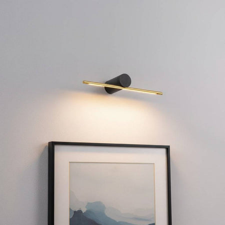gold small picture light mounted on the wall over a picture