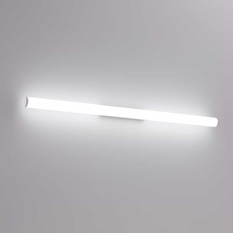 white above mirror light shown mounted on a white wall