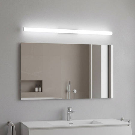 white above mirror light mounted above a bathroom mirror in a modern bathroom