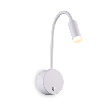 white dimmable bedroom reading light on a white background 