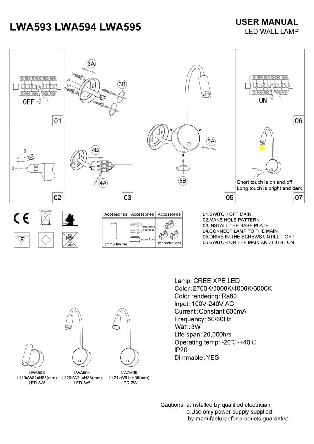 black dimmable reading light for bed installation guide