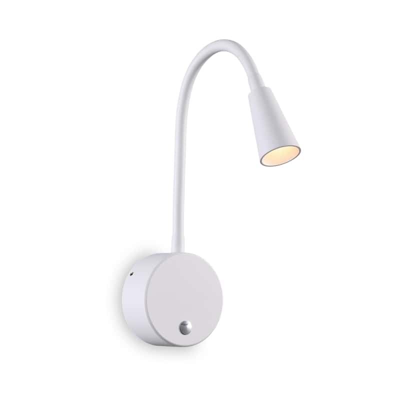 white dimmable bedroom reading lamp on a white background