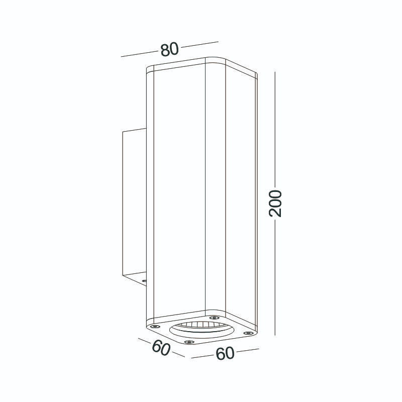 black 12 watt up and down exterior wal light technical drawing