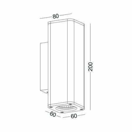 black 12 watt up and down exterior wal light technical drawing