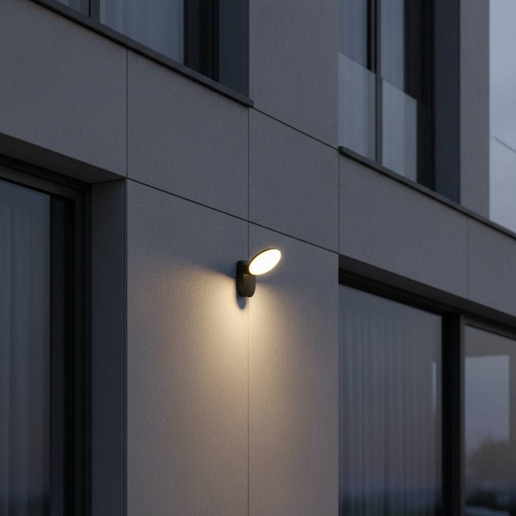 black outside house wall light mounted on the outside wall of a modern building