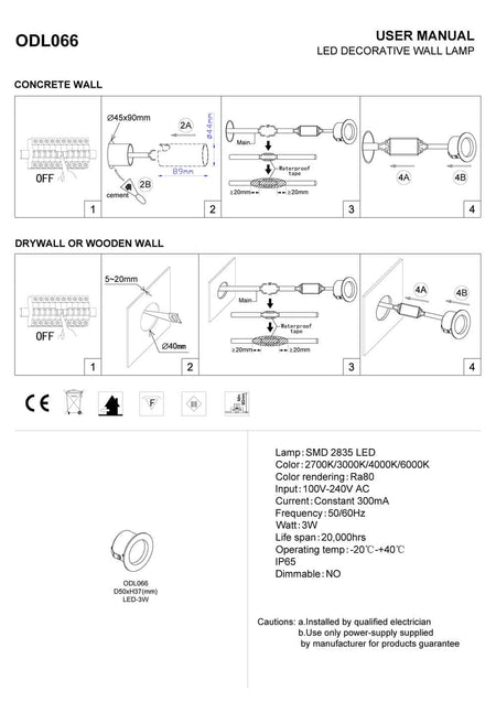 3 watt round black inset garden wall light installation guide