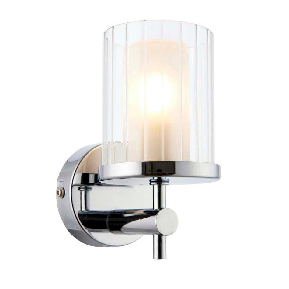 polished chrome bathroom wall light on a white background