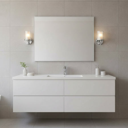 polished chrome bathroom wall light mounted either side of a mirror in a bathroom