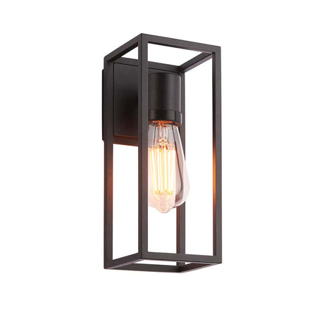 Matte black bathroom wall sconce on a white background