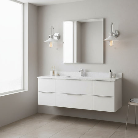 bathroom wall light with pull switch mounted either side of a bathroom mirror 