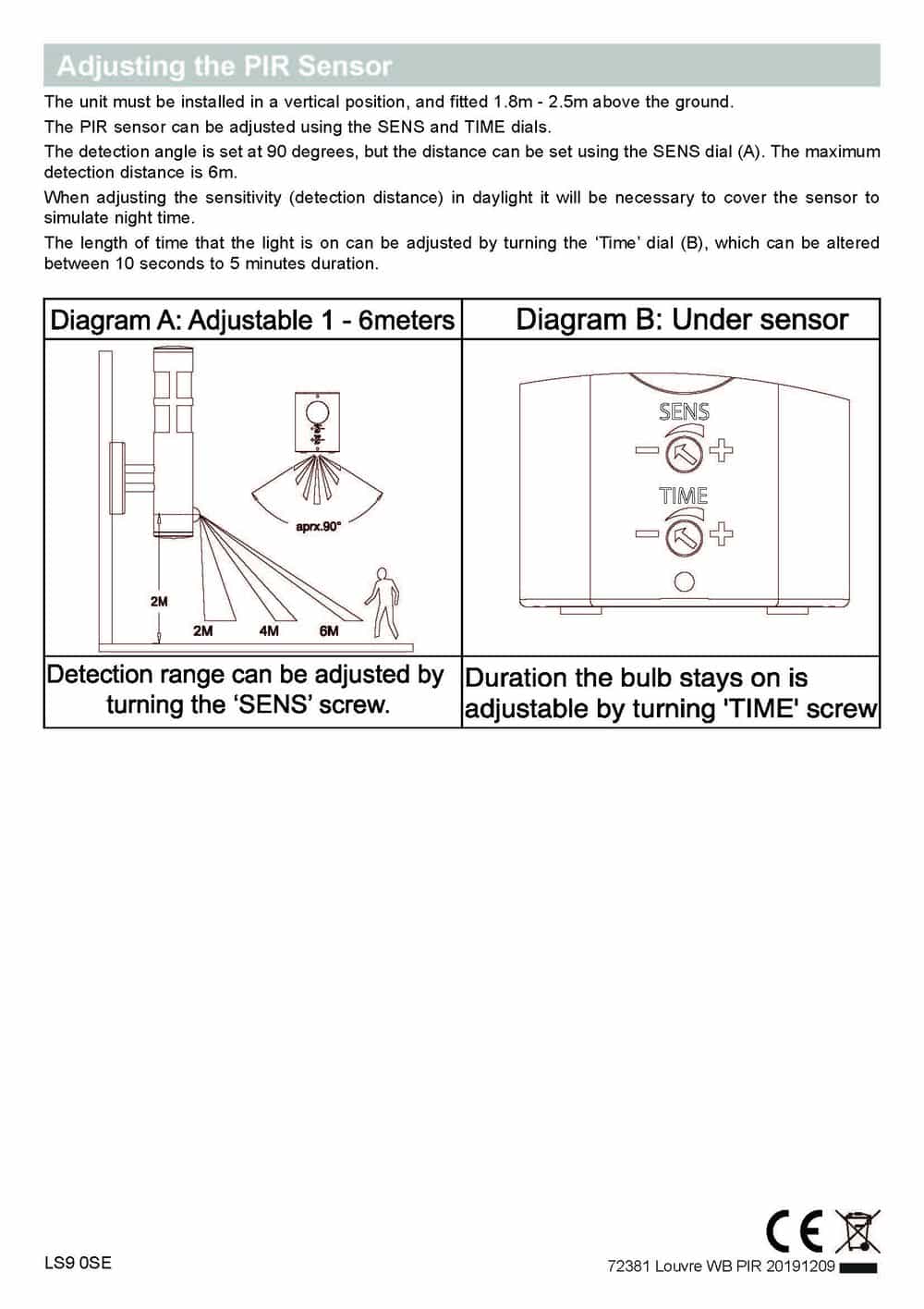 stainless steel PIR sensor outdoor wall light installation guide