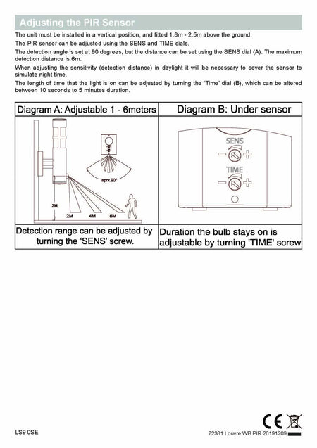 stainless steel PIR sensor outdoor wall light installation guide