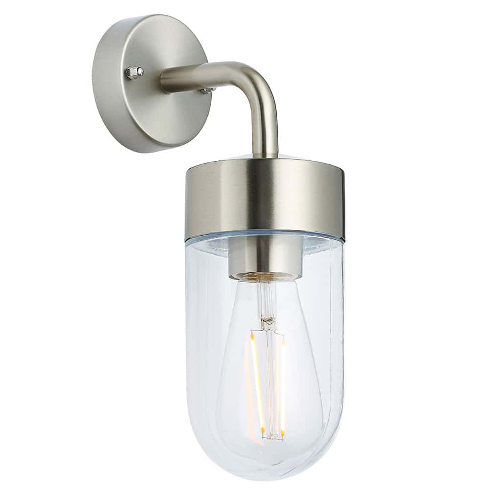 stainless steel exterior lantern wall light on a white background 