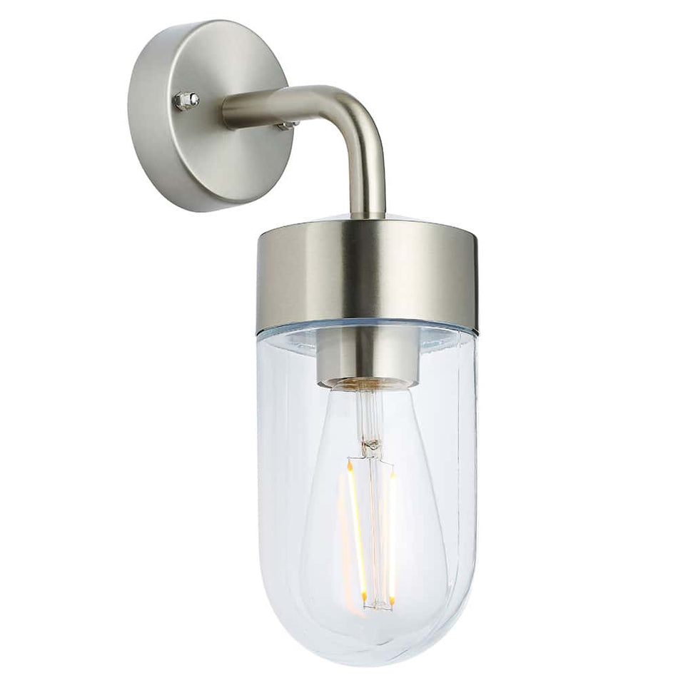 stainless steel exterior lantern wall light on a white background 