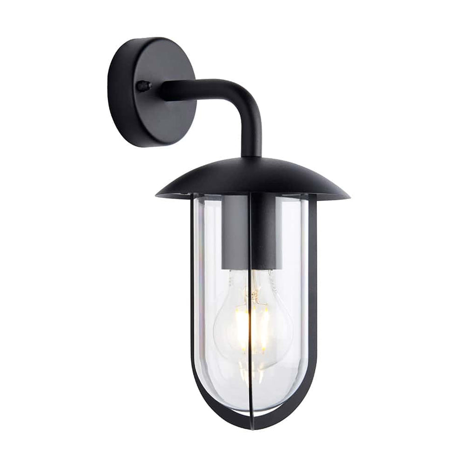 black external lantern wall light on a white background