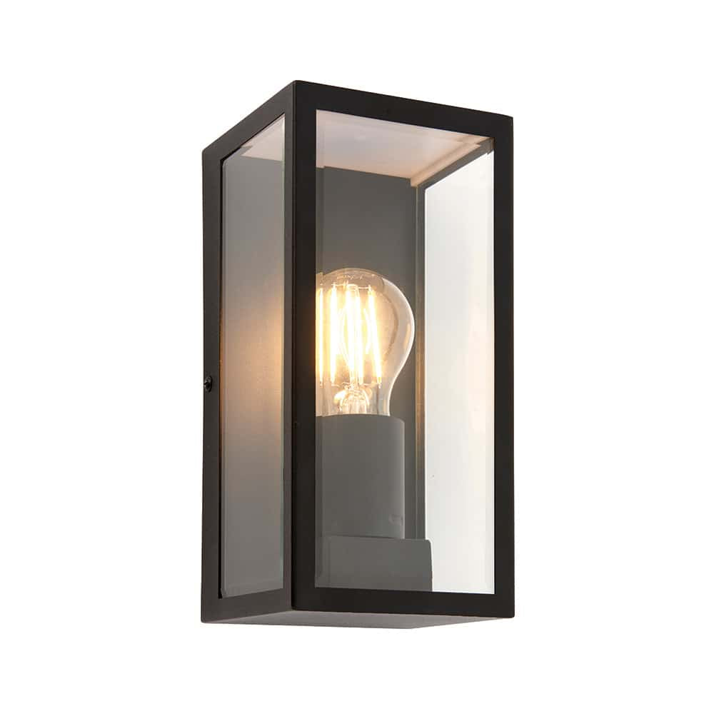 black outdoor wall sconce on a white background
