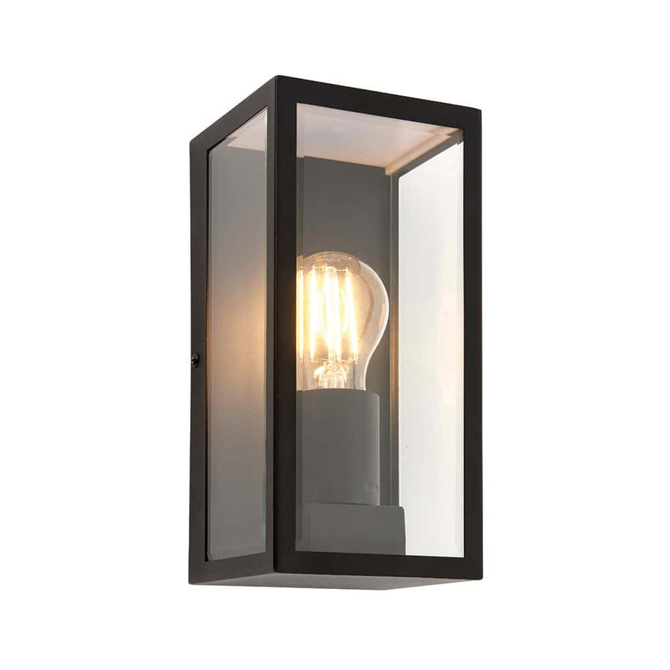 black outdoor wall sconce on a white background