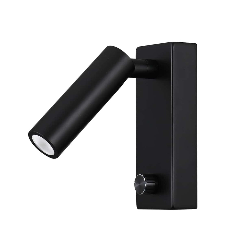 black dimmable bedside reading lamp on a white background