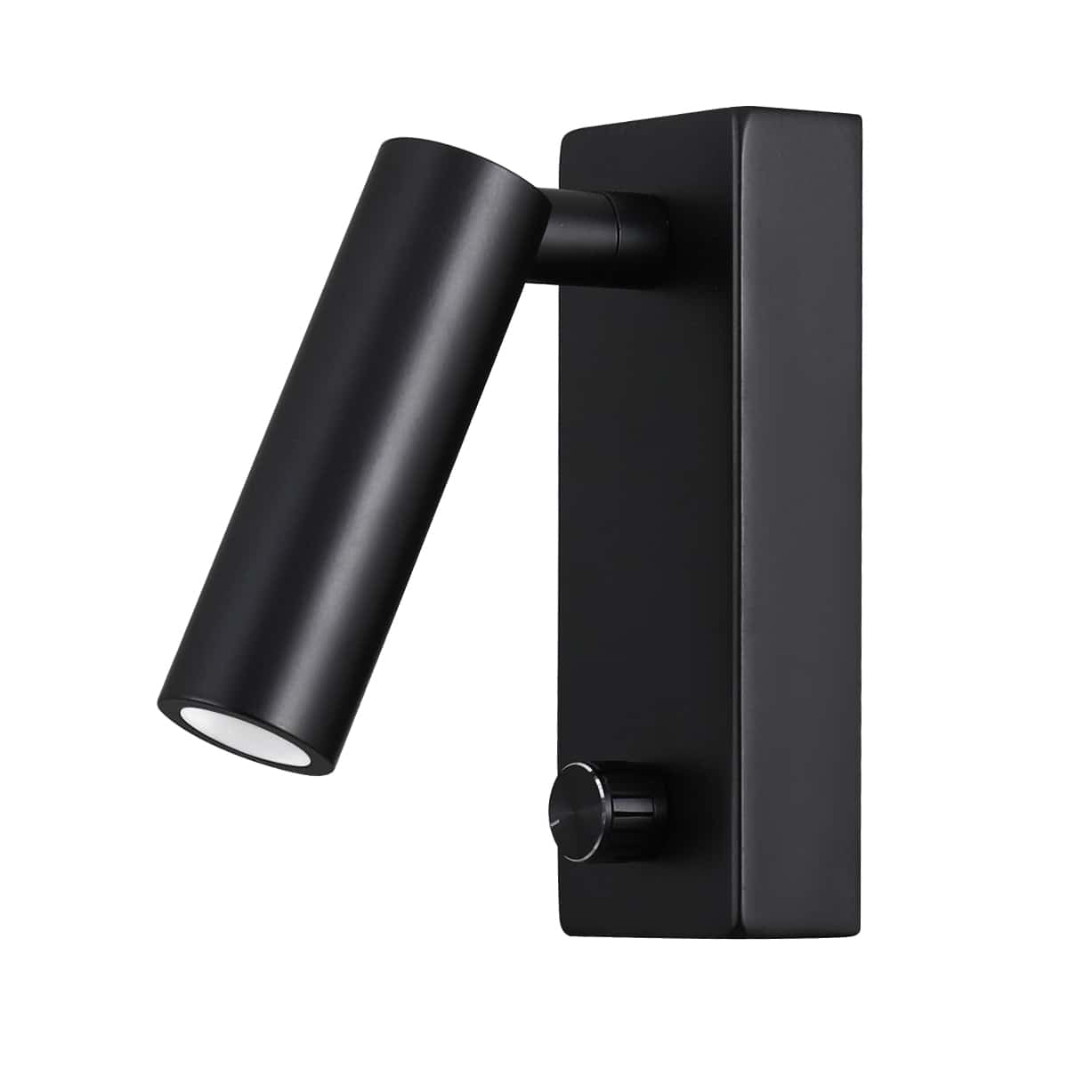 black dimmable bedside reading lamp on a white back ground 