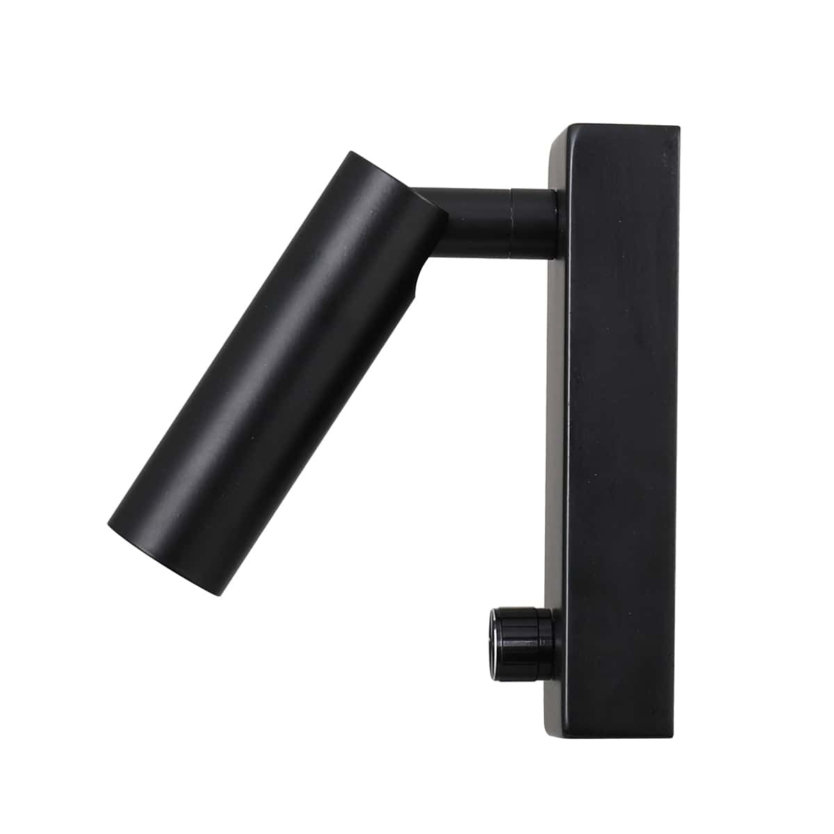 black dimmable bedside reading lamp side on image on hite background