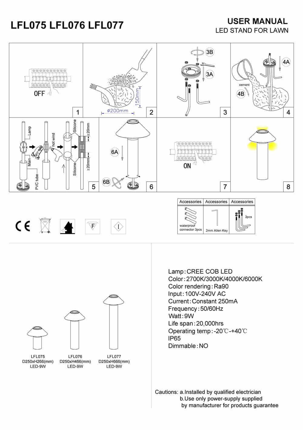 Black IP65 Bollard Light Installation guide