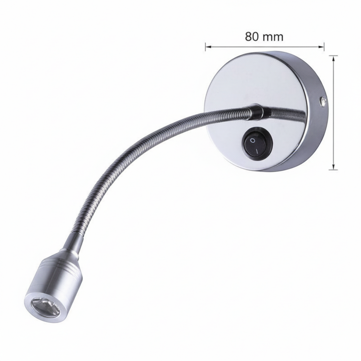 Ultra Beam Lighting Ltd Asti polished chrome LED reading light with flexible arm and integrated wall switch