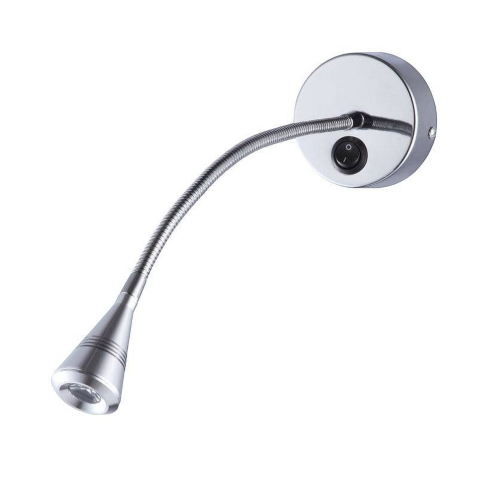 silver flexible LED reading lamp shown on a white background