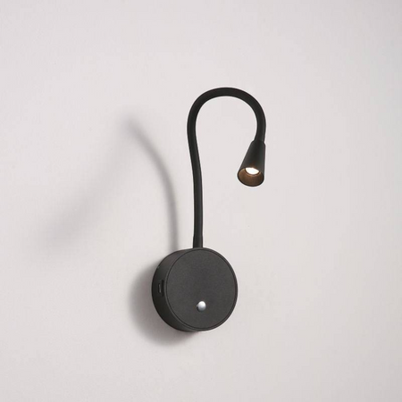 Ultra Beam Lighting Ltd black flexible LED reading light with a touch switch and integrated USB charging ports.