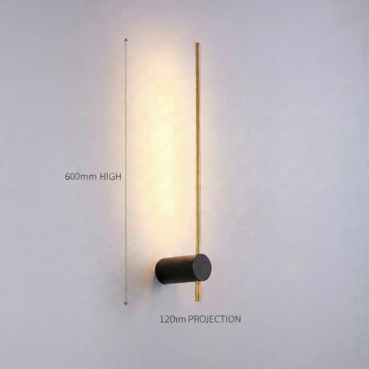 Ultra Beam Lighting Ltd 6W LED wall sconce in black and gold with a cylindrical base and slender vertical post.