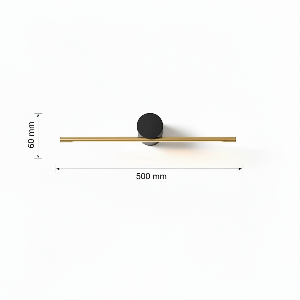 Ultra Beam Lighting Ltd 500mm black and gold LED picture light with dimensions shown on a white background