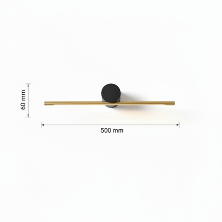 Ultra Beam Lighting Ltd 500mm black and gold LED picture light with dimensions shown on a white background