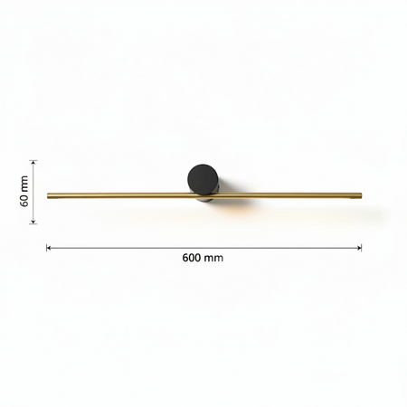 Ultra Beam Lighting Ltd 600mm black and gold LED picture light fixture with dimensions shown on a white background.