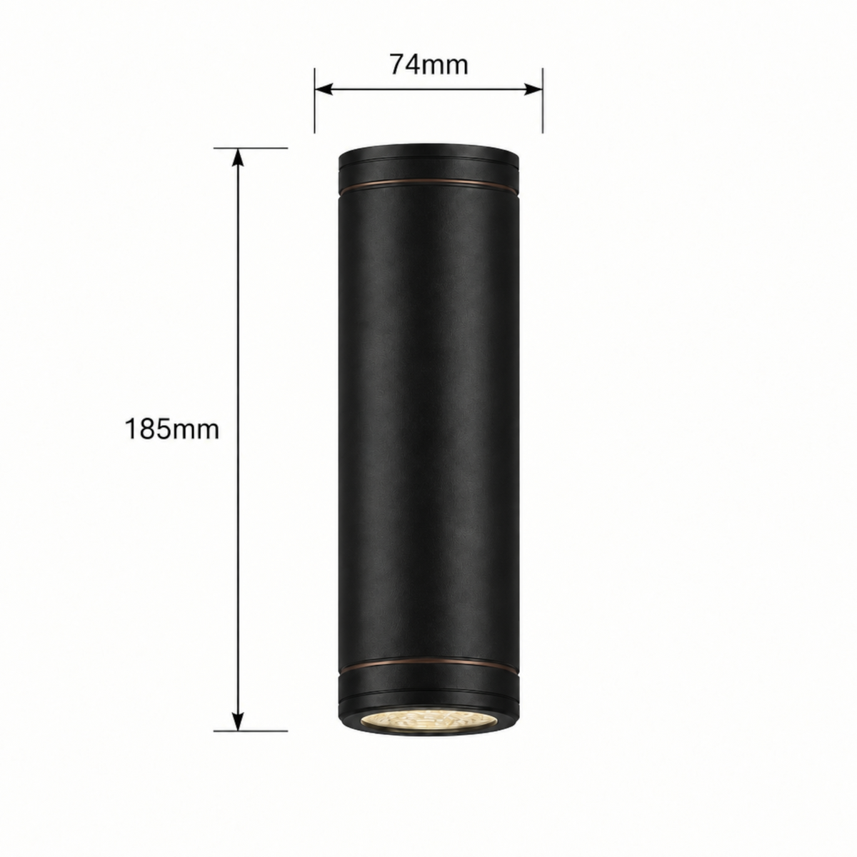 Ultra Beam Lighting Ltd 12W black cylindrical LED outdoor up and down wall light with dimensions shown