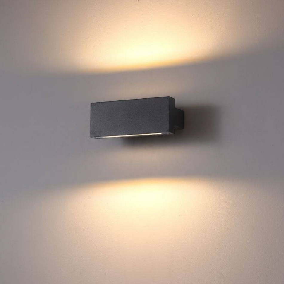 Ultra Beam Lighting Ltd rectangular black LED outdoor wall light with dual up and down warm white beams