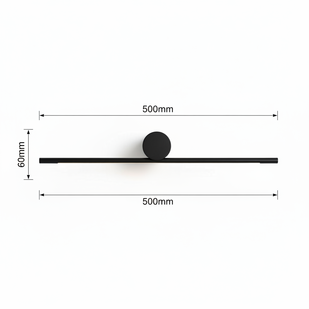 Ultra Beam Lighting Ltd 500mm wide matte black LED picture light with a minimalist aluminium design and dimensions.
