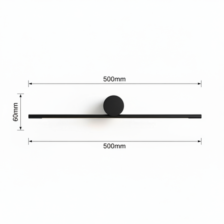 Ultra Beam Lighting Ltd 500mm wide matte black LED picture light with a minimalist aluminium design and dimensions.