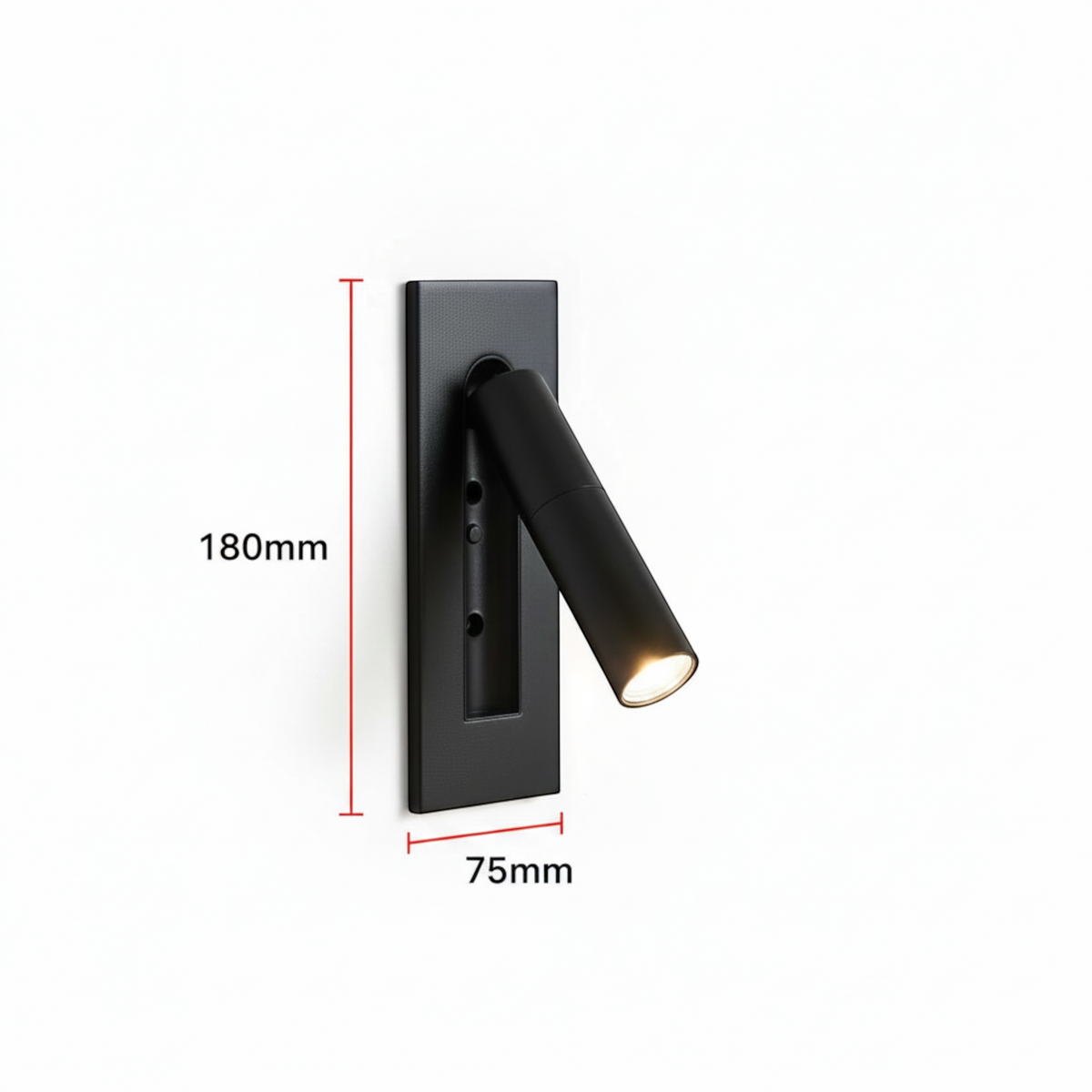 Ultra Beam Lighting Ltd black recessed LED reading wall light with adjustable directional head for bedside lighting.
