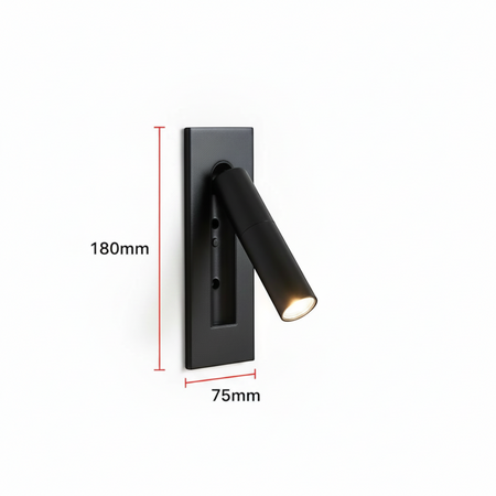 Ultra Beam Lighting Ltd black recessed LED reading wall light with adjustable directional head for bedside lighting.
