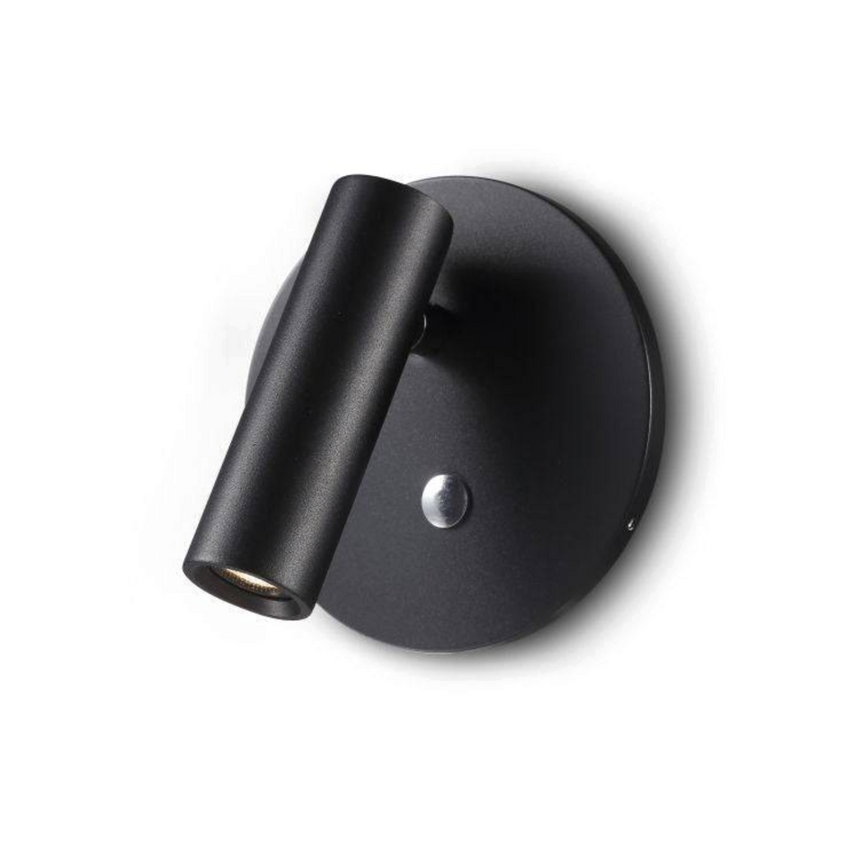 Ultra Beam Lighting Ltd black recessed LED reading light with an adjustable tilting head for directional lighting.