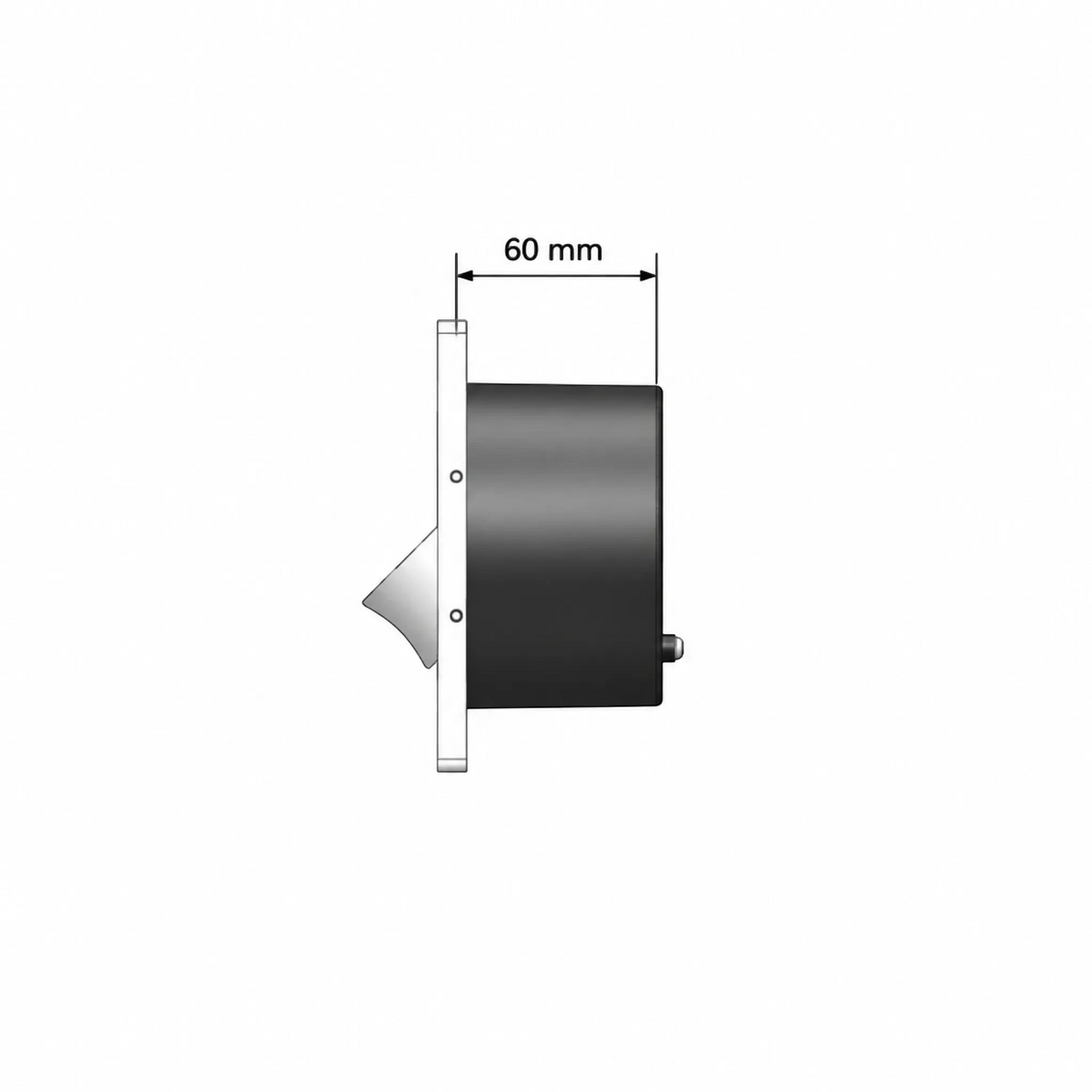 Ultra Beam Lighting Ltd black recessed LED reading light side profile showing 60mm depth for wall or headboard mounting
