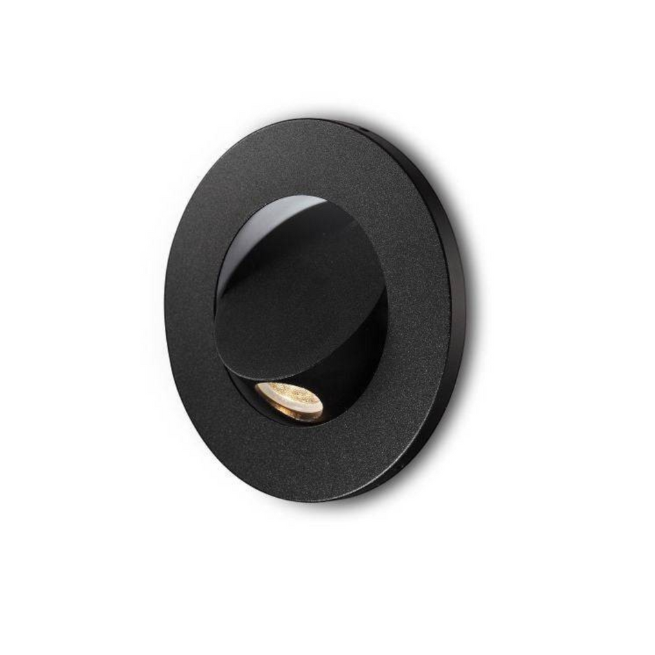 Ultra Beam Lighting Ltd black recessed LED reading light with a tilt-and-twist head for bedside or headboard mounting.