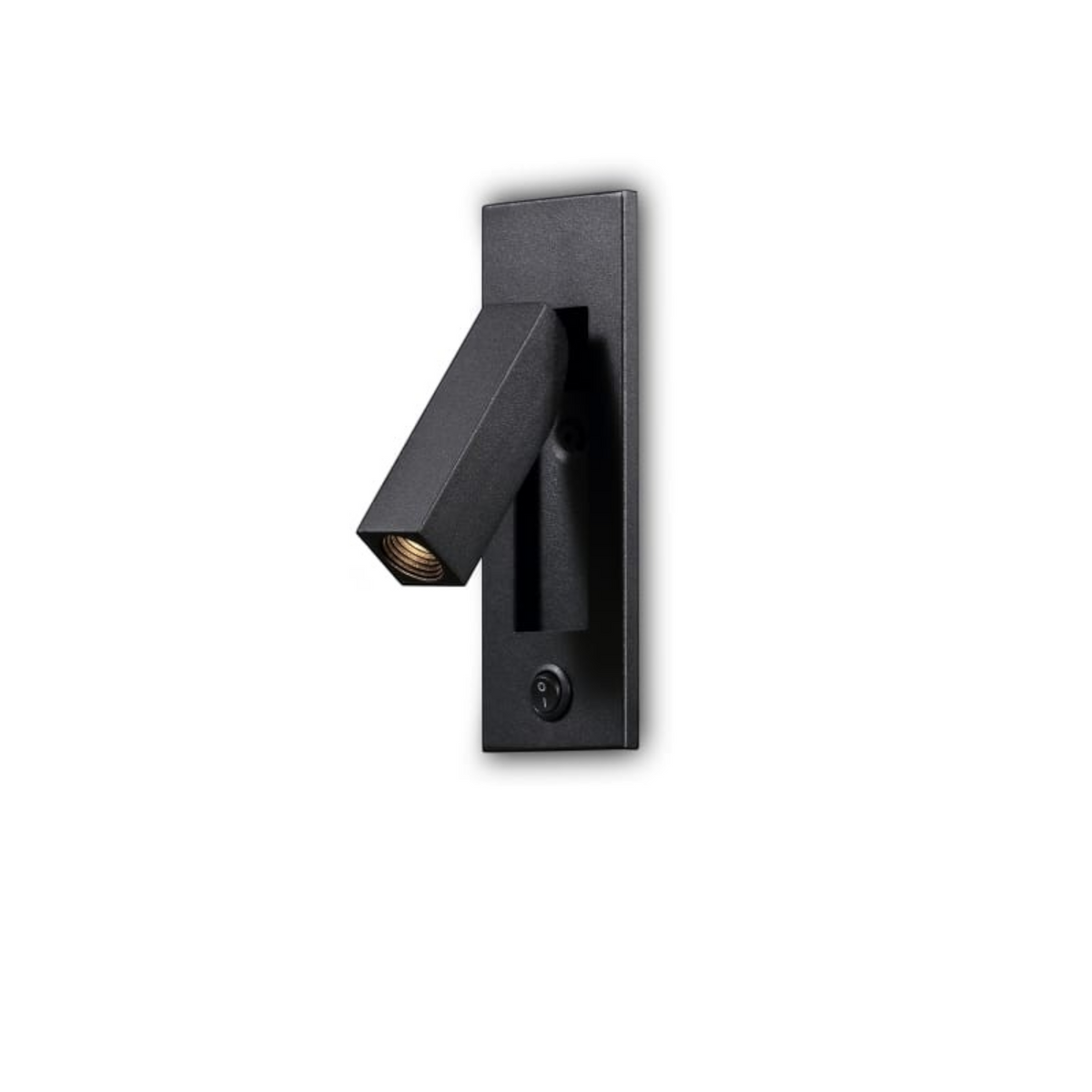Ultra Beam Lighting Ltd black recessed reading light with adjustable arm and rocker switch for bedroom task lighting.