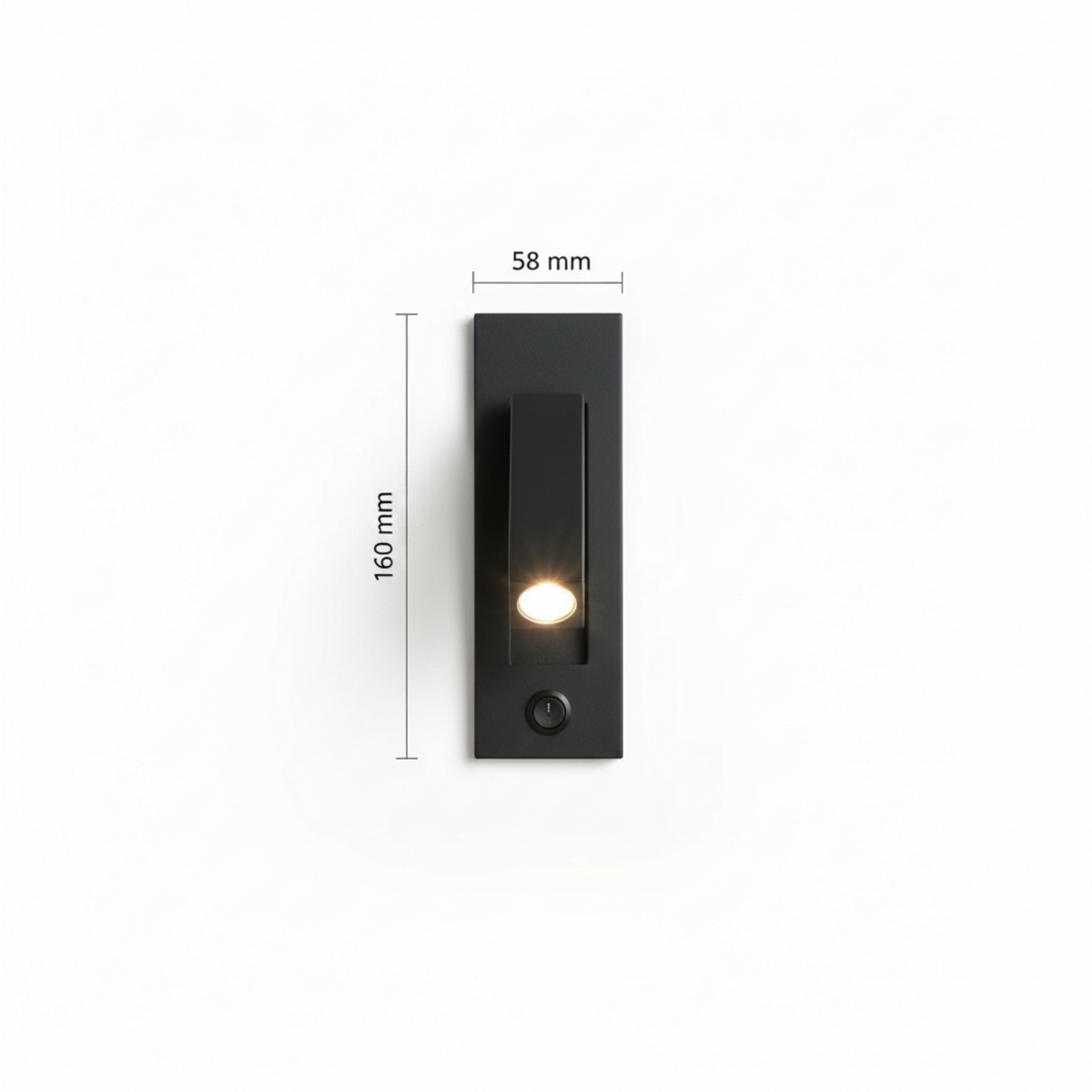 Ultra Beam Lighting Ltd black recessed bedroom reading light with adjustable arm and integrated rocker switch