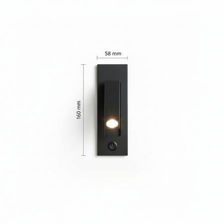 Ultra Beam Lighting Ltd black recessed bedroom reading light with adjustable arm and integrated rocker switch