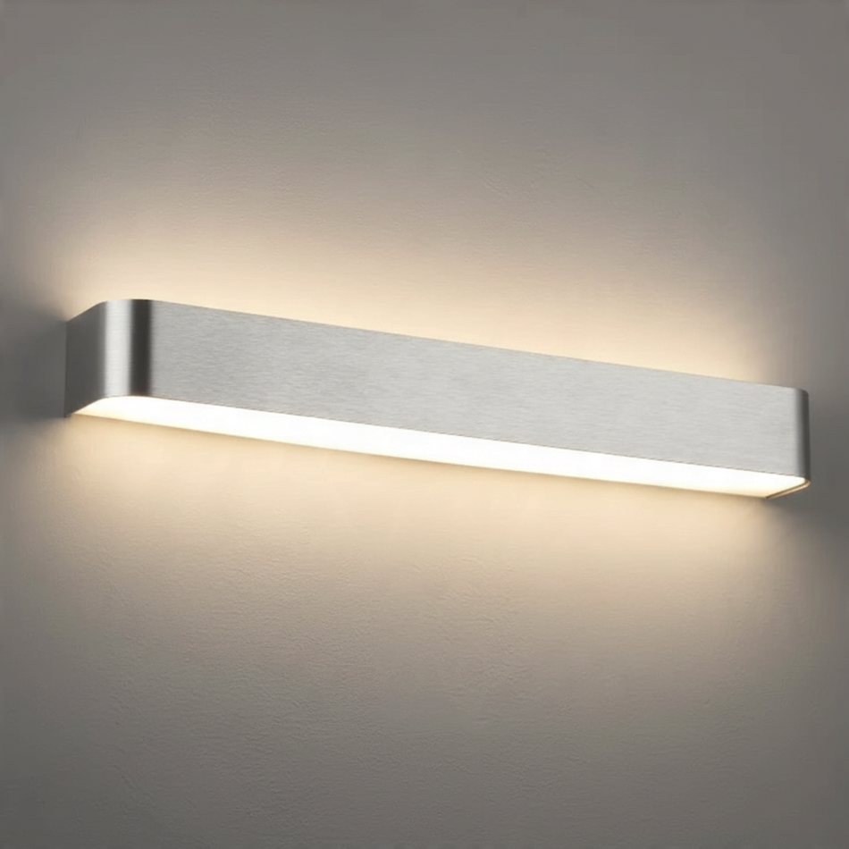 Ultra Beam Lighting Ltd 600mm brushed aluminium dimmable LED wall light with soft up and down ambient illumination