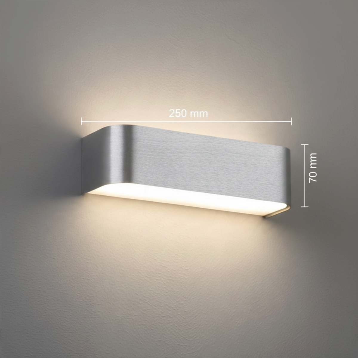 Ultra Beam Lighting Ltd 250mm brushed aluminium up and down LED wall light with opal diffusers for modern interiors.