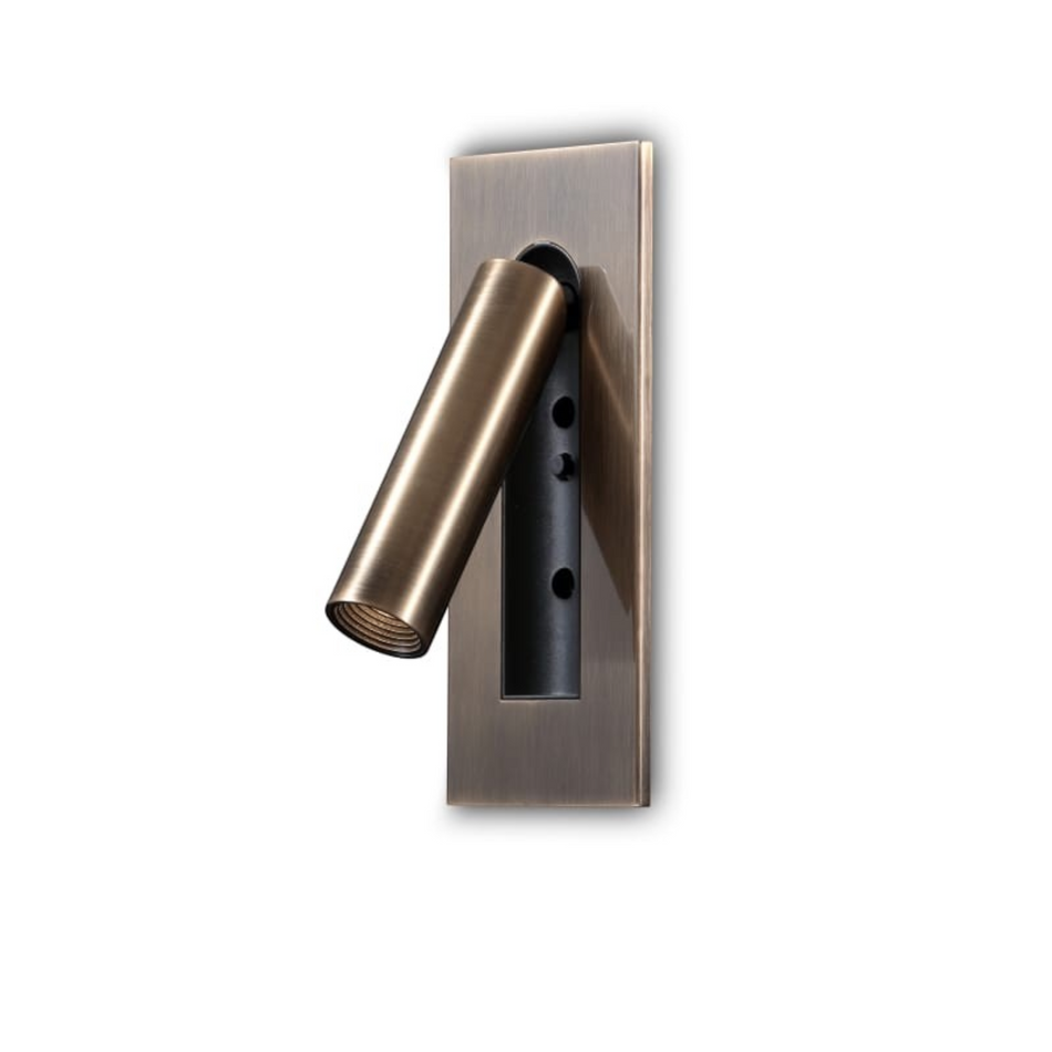 brushed copper recessed bedroom reading light shown on a white background