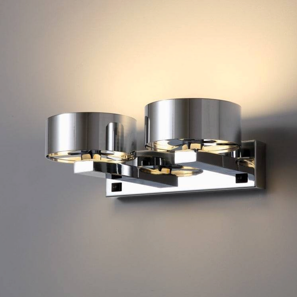 Ultra Beam Lighting Ltd chrome dual LED wall mounted reading light with individual switches for bedroom headboards.