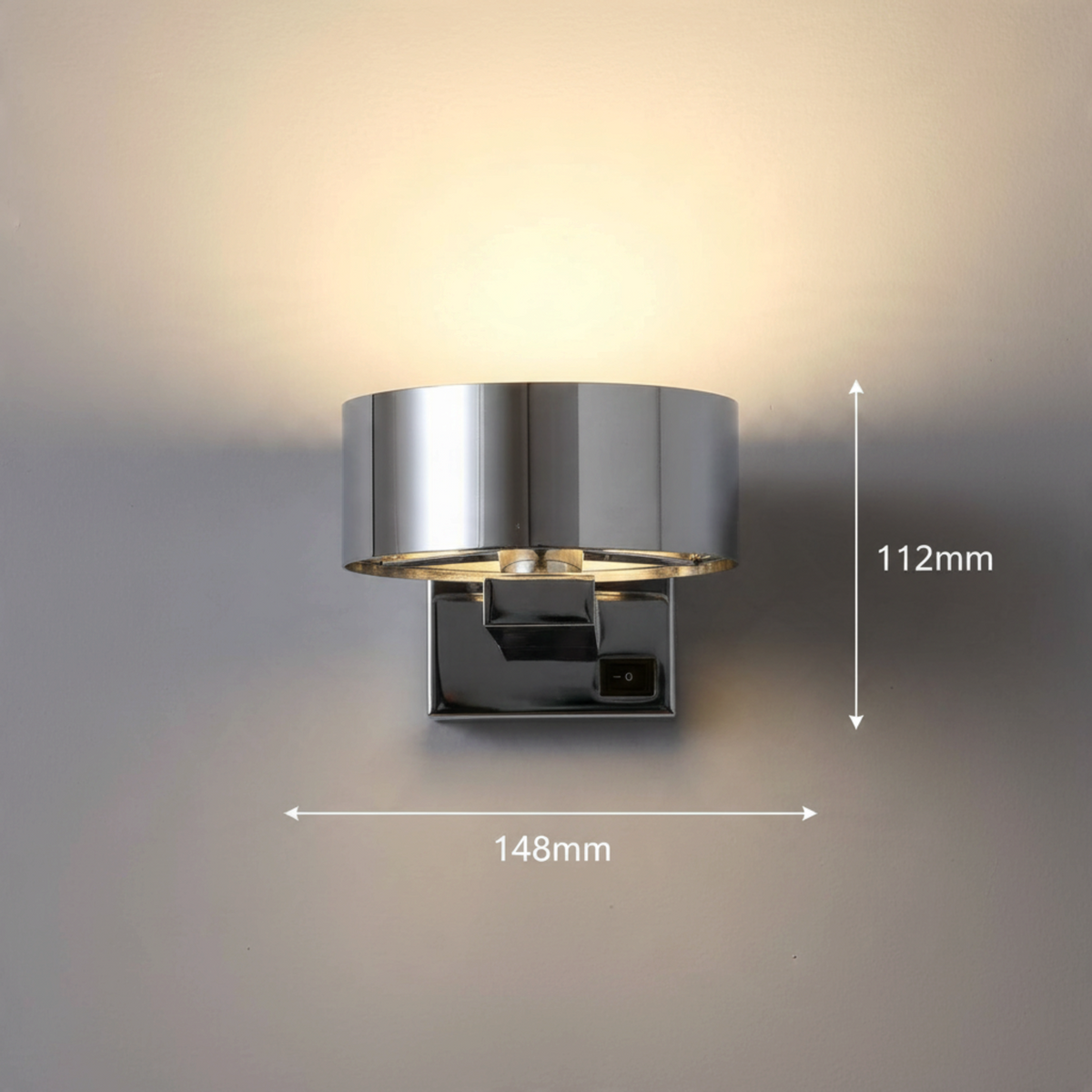 Ultra Beam Lighting Ltd 6W chrome LED wall reading light with integrated switch for modern bedroom illumination.